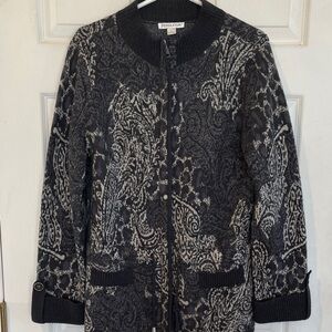 Pendleton Size Large Charcoal and Cream Paisley Knit Cardigan